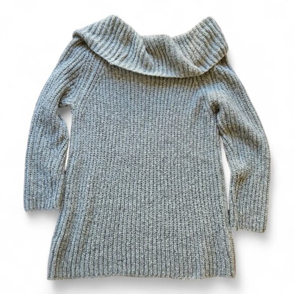 Entro Large Slouchy Shaker Knit Cowl Neck Sweater | Raglan Sleeves | Gray - Picture 2 of 5